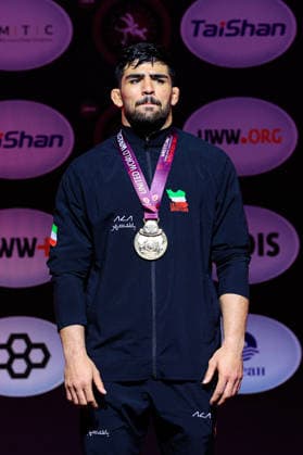 Senior Wrestling Asian Championships Podium 92kg FS Gold Mohammadmobin Gholamali Azimi IRI Copyright: xKostadinxAndonovx xUnitedxWorldxWrestlingx Kostadin Andonov United World Wrestling