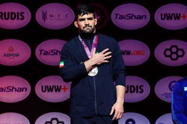 Senior Wrestling Asian Championships Podium 92kg FS Gold Mohammadmobin Gholamali Azimi IRI Copyright: xKostadinxAndonovx xUnitedxWorldxWrestlingx Kostadin Andonov United World Wrestling
