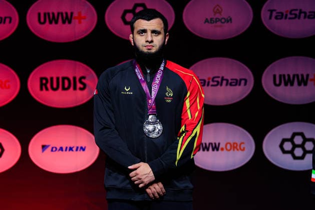 Senior Wrestling Asian Championships Podium 92kg FS Silver Magomed Sharipov BRN Copyright: xKostadinxAndonovx xUnitedxWorldxWrestlingx Kostadin Andonov United World Wrestling