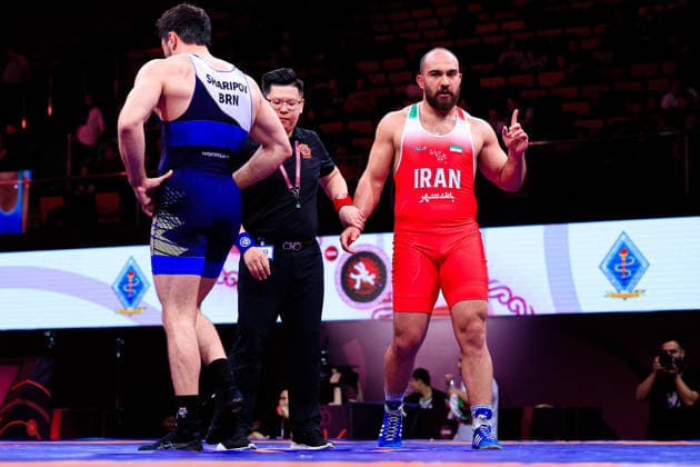 Senior Wrestling Asian Championships 125kg FS Amir Hossein Abbas Zare IRI df Shamil Magomed A Sharipov BRN Copyright: xKostadinxAndonovx xUnitedxWorldxWrestlingx Kostadin Andonov United World Wrestling