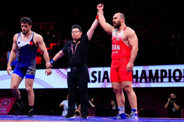 Senior Wrestling Asian Championships 125kg FS Amir Hossein Abbas Zare IRI df Shamil Magomed A Sharipov BRN Copyright: xKostadinxAndonovx xUnitedxWorldxWrestlingx Kostadin Andonov United World Wrestling
