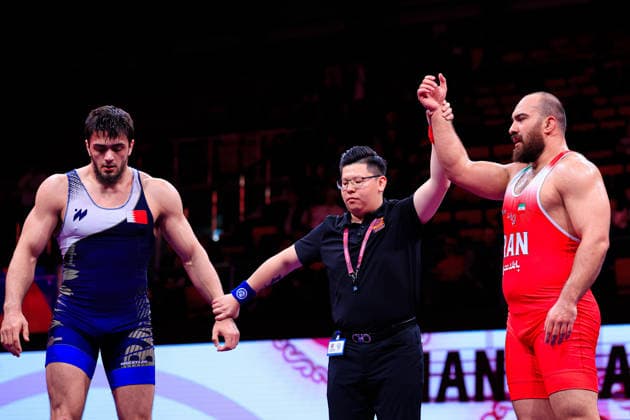 Senior Wrestling Asian Championships 125kg FS Amir Hossein Abbas Zare IRI df Shamil Magomed A Sharipov BRN Copyright: xKostadinxAndonovx xUnitedxWorldxWrestlingx Kostadin Andonov United World Wrestling