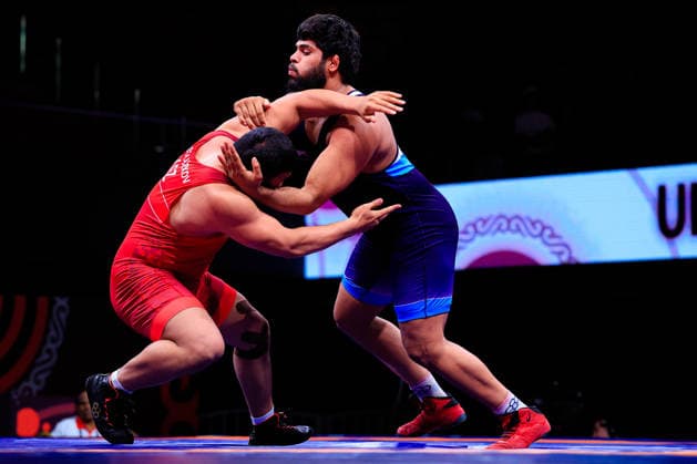 Senior Wrestling Asian Championships 125kg FS Dinesh Dinesh IND df Arslanbek Turdubekov KGZ Copyright: xKostadinxAndonovx xUnitedxWorldxWrestlingx Kostadin Andonov United World Wrestling
