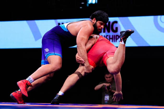 Senior Wrestling Asian Championships 125kg FS Dinesh Dinesh IND df Arslanbek Turdubekov KGZ Copyright: xKostadinxAndonovx xUnitedxWorldxWrestlingx Kostadin Andonov United World Wrestling