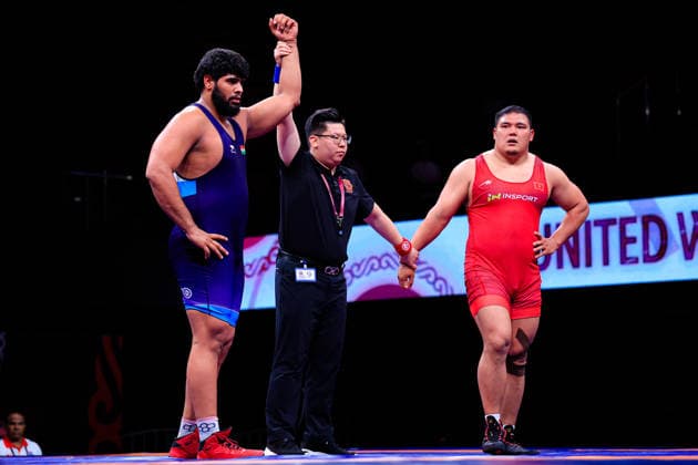 Senior Wrestling Asian Championships 125kg FS Dinesh Dinesh IND df Arslanbek Turdubekov KGZ Copyright: xKostadinxAndonovx xUnitedxWorldxWrestlingx Kostadin Andonov United World Wrestling