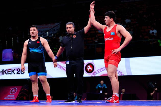 Senior Wrestling Asian Championships 125kg FS Yedige Kassimbek KAZ df Buheeerdun Buheeerdun CHN Copyright: xKostadinxAndonovx xUnitedxWorldxWrestlingx Kostadin Andonov United World Wrestling