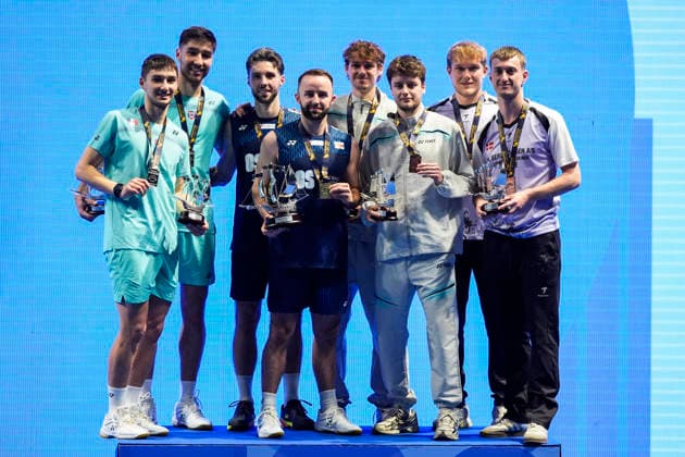 April 12, 2026, Huelva, Huelva, SPAIN: Photo family during the 2026 European Badminton Championships Finals the men s doubles badminton match at Carolina Marin Pavilion on April 12, 2026, in Huelva, Spain. Huelva SPAIN - ZUMAa181 20260412_zaa_a181_279 Copyright: xJoaquinxCorcherox