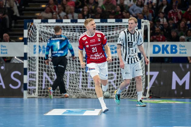 12 04 2026, xdobgx, Handball Daikin HBL, Handball Sport Verein Hamburg THW Kiel v l Frederik Bo Andersen Handball Sport Verein Hamburg, 21 Jubel, Torjubel, jubelt ueber das Tor, celebrate the goal, celebration