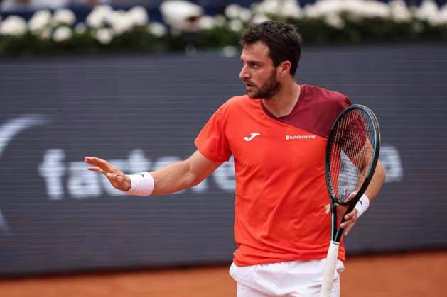 April 12, 2026, Barcelona, Barcelona, Spain: Pedro Martinez of Spain in action agaisnt Marco Trungellitt of Argentina in Qualifying match during the second day of the Barcelona Open Banc Sabadell 2026 at Real Club de Tenis Barcelona on April 12, 2026 in Barcelona, Spain. Barcelona Open Banc Sabadell - Conde Godo 2026 Day 2  - ZUMAa181 20260412_zaa_a181_295 Copyright: xJavierxBorregox