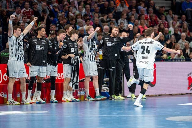 12 04 2026, xdobgx, Handball Daikin HBL, Handball Sport Verein Hamburg THW Kiel v l Lukas Zerbe Kiel, 24 Jubel, Torjubel, jubelt ueber das Tor, celebrate the goal, celebration