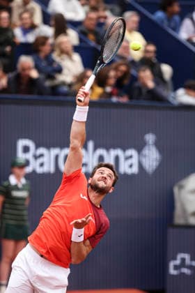 April 12, 2026, Barcelona, Barcelona, Spain: Pedro Martinez of Spain in action agaisnt Marco Trungellitt of Argentina in Qualifying match during the second day of the Barcelona Open Banc Sabadell 2026 at Real Club de Tenis Barcelona on April 12, 2026 in Barcelona, Spain. Barcelona Spain - ZUMAa181 20260412_zaa_a181_301 Copyright: xJavierxBorregox