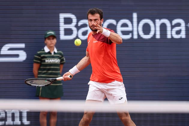 April 12, 2026, Barcelona, Barcelona, Spain: Pedro Martinez of Spain in action agaisnt Marco Trungellitt of Argentina in Qualifying match during the second day of the Barcelona Open Banc Sabadell 2026 at Real Club de Tenis Barcelona on April 12, 2026 in Barcelona, Spain. Barcelona Open Banc Sabadell - Conde Godo 2026 Day 2  - ZUMAa181 20260412_zaa_a181_333 Copyright: xJavierxBorregox