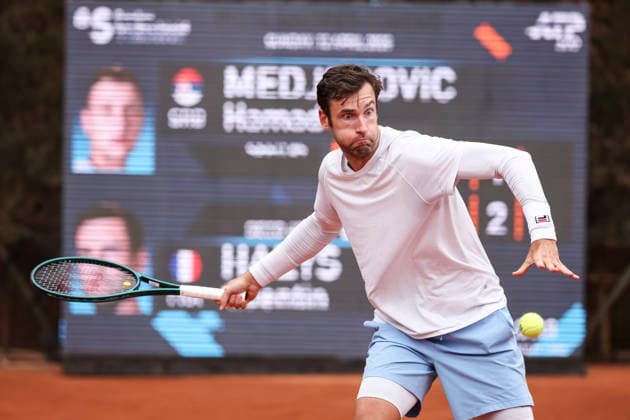 April 12, 2026, Barcelona, Barcelona, Spain: Quentin Halys of France in action agaisnt Hamad Medjedovic of Serbia in Qualifying match during the second day of the Barcelona Open Banc Sabadell 2026 at Real Club de Tenis Barcelona on April 12, 2026 in Barcelona, Spain. Barcelona Open Banc Sabadell - Conde Godo 2026 Day 2  - ZUMAa181 20260412_zaa_a181_339 Copyright: xJavierxBorregox