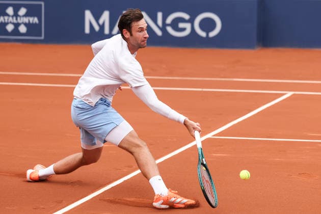 April 12, 2026, Barcelona, Barcelona, Spain: Quentin Halys of France in action agaisnt Hamad Medjedovic of Serbia in Qualifying match during the second day of the Barcelona Open Banc Sabadell 2026 at Real Club de Tenis Barcelona on April 12, 2026 in Barcelona, Spain. Barcelona Open Banc Sabadell - Conde Godo 2026 Day 2  - ZUMAa181 20260412_zaa_a181_348 Copyright: xJavierxBorregox