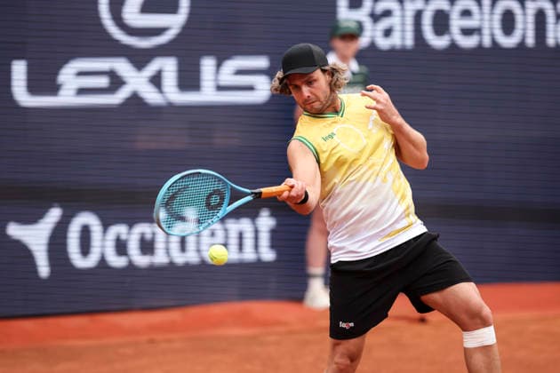 April 12, 2026, Barcelona, Barcelona, Spain: Marco Trungellitti of Argentina in action agaisnt Pedro Martinez of Spain in Qualifying match during the second day of the Barcelona Open Banc Sabadell 2026 at Real Club de Tenis Barcelona on April 12, 2026 in Barcelona, Spain. Barcelona Spain - ZUMAa181 20260412_zaa_a181_326 Copyright: xJavierxBorregox