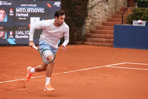 April 12, 2026, Barcelona, Barcelona, Spain: Quentin Halys of France in action agaisnt Hamad Medjedovic of Serbia in Qualifying match during the second day of the Barcelona Open Banc Sabadell 2026 at Real Club de Tenis Barcelona on April 12, 2026 in Barcelona, Spain. Barcelona Open Banc Sabadell - Conde Godo 2026 Day 2  - ZUMAa181 20260412_zaa_a181_354 Copyright: xJavierxBorregox