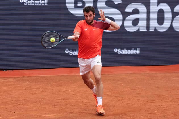 April 12, 2026, Barcelona, Barcelona, Spain: Pedro Martinez of Spain in action agaisnt Marco Trungellitt of Argentina in Qualifying match during the second day of the Barcelona Open Banc Sabadell 2026 at Real Club de Tenis Barcelona on April 12, 2026 in Barcelona, Spain. Barcelona Spain - ZUMAa181 20260412_zaa_a181_331 Copyright: xJavierxBorregox