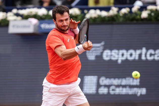 April 12, 2026, Barcelona, Barcelona, Spain: Pedro Martinez of Spain in action agaisnt Marco Trungellitt of Argentina in Qualifying match during the second day of the Barcelona Open Banc Sabadell 2026 at Real Club de Tenis Barcelona on April 12, 2026 in Barcelona, Spain. Barcelona Spain - ZUMAa181 20260412_zaa_a181_334 Copyright: xJavierxBorregox