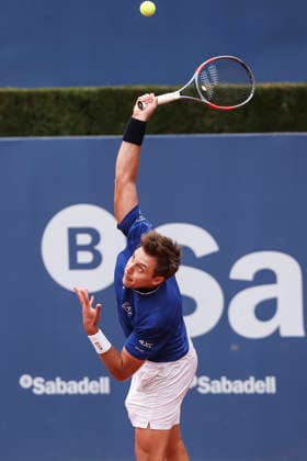 April 12, 2026, Barcelona, Barcelona, Spain: Hamad Medjedovic of Serbia in action agaisnt Quentin Halys of France in Qualifying match during the second day of the Barcelona Open Banc Sabadell 2026 at Real Club de Tenis Barcelona on April 12, 2026 in Barcelona, Spain. Barcelona Spain - ZUMAa181 20260412_zaa_a181_340 Copyright: xJavierxBorregox