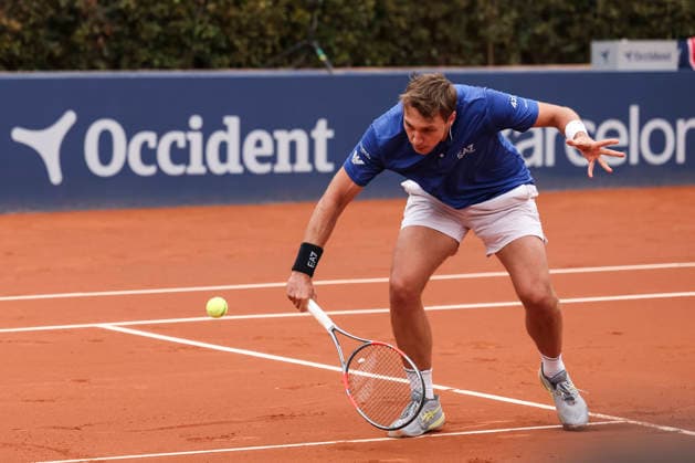 April 12, 2026, Barcelona, Barcelona, Spain: Hamad Medjedovic of Serbia in action agaisnt Quentin Halys of France in Qualifying match during the second day of the Barcelona Open Banc Sabadell 2026 at Real Club de Tenis Barcelona on April 12, 2026 in Barcelona, Spain. Barcelona Spain - ZUMAa181 20260412_zaa_a181_346 Copyright: xJavierxBorregox