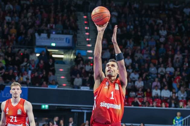 Oscar da Silva 1 FC Bayern Muenchen Basketball with free throw, Action, FC Bayern Muenchen Basketball vs Niners Chemnitz, easyCredit BBL, Basketball, Bundesliga, Men, Main Round, 12 April 2026 Muenchen Bayern Germany Copyright: xkolbert-press MartinxAgüerax