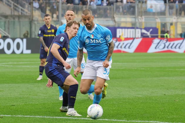 NapoliÕs Leonardo Spinazzola during the Serie A soccer match between Parma and Napoli at the Ennio Tardini Stadium in Parma Italy - Sunday, 12 april 2026. - Soccer .  Copyright: xAlbertoxMariani LaPressex