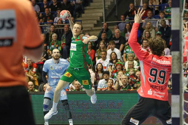 12.04.2026, xgox, Handball - Daikin HBL SC Magdeburg - HC Erlangen emspor, v.l. Felix Claar (Magdeburg, 7) wirft Tor, Torschuetze, erzielt Tor, Treffer, scores the goal Magdeburg *** 12 04 2026, xgox, Handball Daikin HBL SC Magdeburg HC Erlangen emspor, v l Felix Claar Magdeburg, 7 throws goal, Torschuetze, scores goal, Treffer, scores the goal Magdeburg