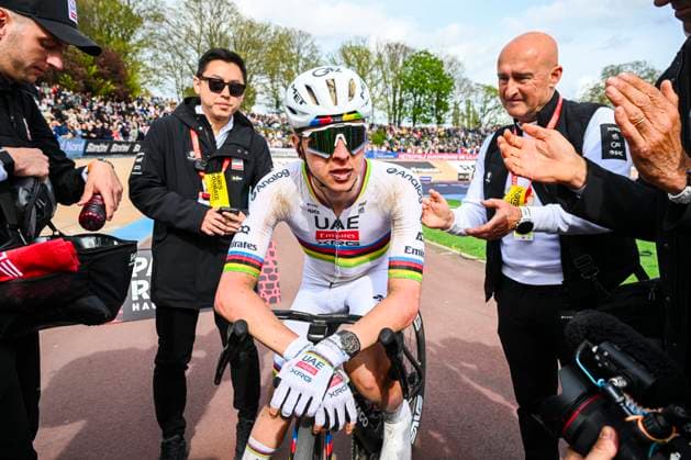 Paris - Roubaix Hauts-de-France 2026 Cycling Race ROUBAIX, FRANCE - APRIL 12 : Pogacar Tadej (SLO) of UAE Team Emirates XRG after the race during the 123rd edition of Paris - Roubaix Hauts-de-France an UCI World Tour 1.UWT one day cycling road race for Men Elite of 258 km with start in Compiegne and finish in Roubaix on April 12, 2026 in Roubaix, France, 12 04 2026 ( Motordriver Kenny Verfaillie - Roubaix France  Copyright: xVincentxKalutx