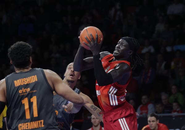 Bayerns 32 Wenyen GABRIEL Basketball Bayern Chemnitz Bundesliga, FC Bayern Basketball Niners Chemnitz, 29 Matchday, Season 2025 2026, 12 4 2026, in Munich, B M W P A R K, Germany Source Copyright Credit Oryk HAIST xBASKETBALL-BAYERN-CHEMNITZx