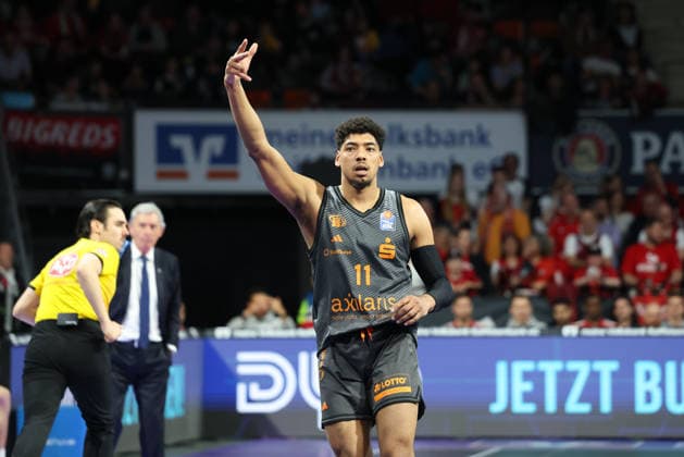 Kostja Mushidi Niners Chemnitz, 11 celebrates a goal, GER, FC Bayern Basketball vs Niners Chemnitz, Basketball, easycredit Basketball Bundesliga, 29 Matchday, Season 2025 2026, 12 04 2026, GER, FC Bayern Basketball vs Niners Chemnitz, Basketball, easycredit Basketball Bundesliga, 29 Matchday, Season 2025 2026, 12 04 2026 Muenchen Copyright: xEibner-Pressefoto JennixMaulx EP_JML