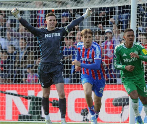 Football - 2025 2026 Premier League - Crystal Palace vs. Newcastle United - Selhurst Park - Sunday 12th April 2026 Dean Henderson celebrates as the final whistle goes 