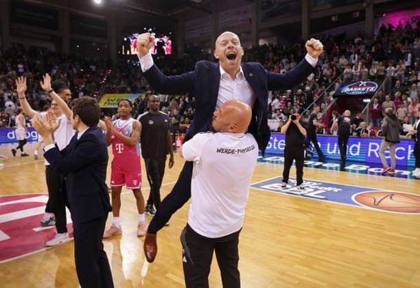 Co-coach Lionel Bosco, physiotherapist Bogdan Suciu Telekom Baskets Bonn after victory against Basketball Löwen Loewen Braunschweig 29 Speiltag Saison 2025 26