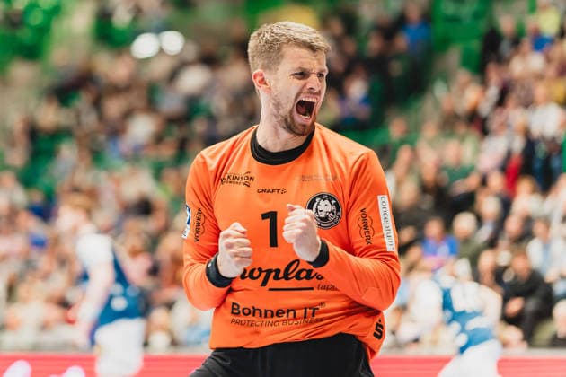 Christopher Rudeck Bergischer HC, 01 emotional after a save Bergischer HC vs TVB Stuttgart, Handball, Daikin 1 HBL, 28 Matchday, Season 2025 26, 12 04 2026, Bergischer HC vs TVB Stuttgart, Handball, Daikin 1 HBL, 28 Matchday, Season 2025 26, 12 04 2026 Wuppertal Copyright: xEibner-Pressefoto LukasxBaldygax EP_LBA
