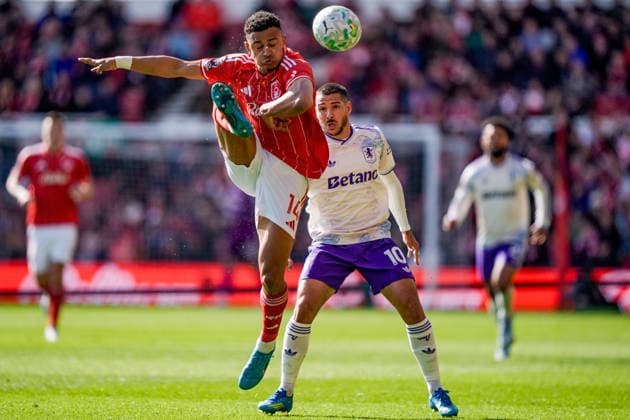 Premier League: Nottingham Forest v Aston Villa Dan Ndoye of Nottingham Forest clears the ball during the Premier League match Nottingham Forest vs Aston Villa at City Ground, Nottingham, United Kingdom on 12 April 2026 (Photo by Maynard Manyowa News Images) Nottingham City Ground Nottinghamshire United Kingdom Copyright: xMaynardxManyowa NewsxImagesx