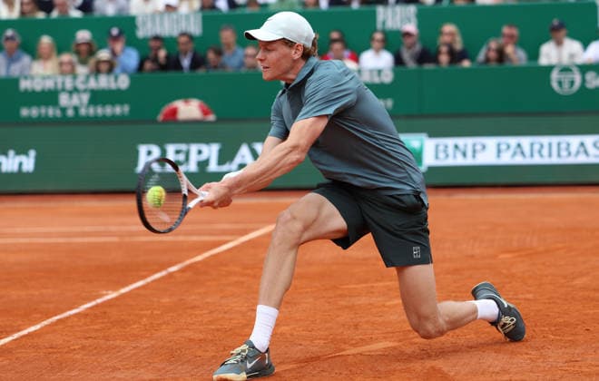 Rolex Monte-Carlo Masters - Day Eight Jannik Sinner of Italy plays a backhand during his Final match against Carlos Alcaraz of Spain on day Eight of the Rolex Monte-Carlo Masters at Monte-Carlo Country Club on April 12, 2026 in Monte-Carlo, Monaco. Monaco Monte-Carlo Country Club Monte_Carlo Monaco Copyright: xAllstarxPicturexLibraryxLtdx