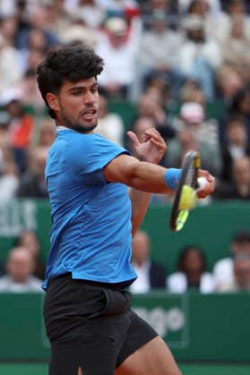 Rolex Monte-Carlo Masters - Day Eight Carlos Alcaraz of Spain plays a forehand during his Final match against Jannik Sinner of Italy on day Eight of the Rolex Monte-Carlo Masters at Monte-Carlo Country Club on April 12, 2026 in Monte-Carlo, Monaco. Monaco Monte-Carlo Country Club Monte_Carlo Monaco Copyright: xAllstarxPicturexLibraryxLtdx
