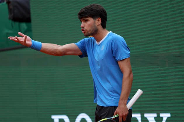 Rolex Monte-Carlo Masters - Day Eight Carlos Alcaraz of Spain reacts during his Final match against Jannik Sinner of Italy on day Eight of the Rolex Monte-Carlo Masters at Monte-Carlo Country Club on April 12, 2026 in Monte-Carlo, Monaco. Monaco Monte-Carlo Country Club Monte_Carlo Monaco Copyright: xAllstarxPicturexLibraryxLtdx