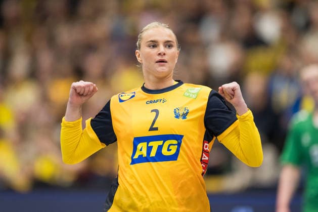 260412 Clara Lerby of Sweden celebrates during the women s EHF Euro Qualification handball match between Sweden and Lithuania on April 12, 2026 in Kosta Photo Suvad Mrkonjic BILDBYRAN COP 170 SM0457 handball handball handball kval em em kval qualification womens ehf euro qualification sverige sweden litauen lithuania dam bbeng jubel sverige sweden celebrates  Copyright: SUVADxMRKONJIC BB260412SM031