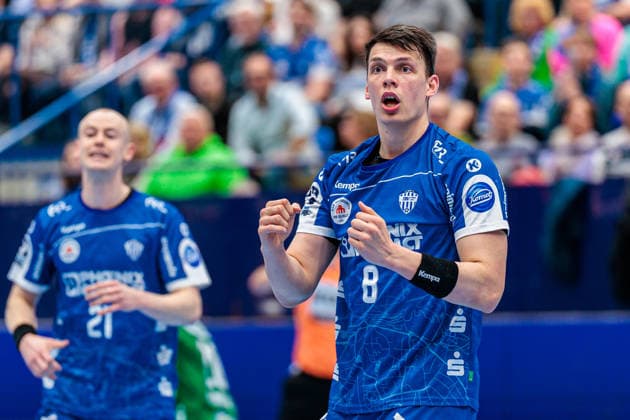 Trouble with Frederik Simak TBV Lemgo Lippe, 08 GER, TBV Lemgo Lippe vs Fuechse Berlin, Handball, 1 Bundesliga, Matchday 28, Season 2025 2026, 12 04 2026 GER, TBV Lemgo Lippe vs Fuechse Berlin, Handball, 1 Bundesliga, Matchday 28, Season 2025 2026, 12 04 2026 Lemgo Copyright: xEibner-Pressefoto JanxRollingerx EP_JSK