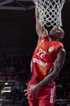 German Basketball Bundesliga BBL , FC Bayern Munich Basketball vs NINERS Chemnitz, Munich FC Bayern Basketball, NINERS Chemnitz, 2026 04 12 in Munich SAP Garden MIKE Isiaha FC Bayern Munich Basketball Power Forward PF Nr22 FCBB22 sportworld Munich SAP Garden Bayern Germany