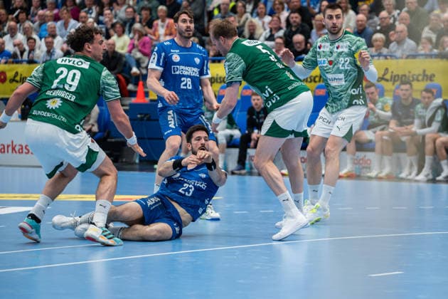 TBV Lemgo Lippe GER vs Fuechse Berlin GER , Handball, Daikin Handball Bundesliga, 28 Matchday, 12 4 2026, Season 2025 2026, Lemgo Tim Suton TBV Lemgo Lippe, 23 in goal Lemgo Phoenix Contact Arena Germany