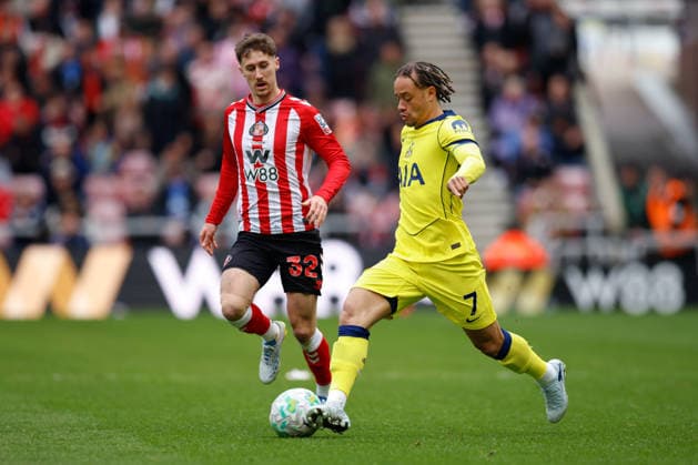 Sunderland v Tottenham Hotspur, Premier League Xavi Simons of Tottenham Hotspur runs at goal during the Sunderland v Tottenham Hotspur Premier League match at the Stadium of Light, Sunderland, England on 12 April 2026 Credit: Craig Cowan Every Second Media Editorial use only. All images are copyright Every Second Media Limited. No images may be reproduced without prior permission. All rights reserved. Premier League and Football League images are subject to licensing agreements with Football DataCo Limited. see https: www.football-dataco.com Copyright: xIMAGO EveryxSecondxMediax ESM-1907-0153 CraigxCowanx xEveryxSecondxMediax