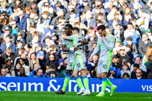 Chelsea v Manchester City, Premier League Goal 0-2 Marc GuÃ hi (15) of Manchester City scores a goal and celebrates during the Premier League match between Chelsea and Manchester City at Stamford Bridge, London, UK on 12 April 2026. Editorial use only DataCo restrictions apply See www.football-dataco.com , Copyright: xNigelxKeenex PSI-24056-0077