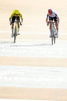Paris - Roubaix Hauts-de-France Women 2026 Cycling Race ROUBAIX, FRANCE - APRIL 12 : Koch Franziska (GER) of FDJ United - SUEZ and Vos Marianne (NED) of Team Visma Lease a Bike in the final sprint during the 6th edition of Paris - Roubaix Hauts-de-France Women an UCI Women s World Tour 1.WWT one day cycling road race for Women Elite of 143 km with start in Denain and finish in Roubaix on April 12, 2026 in Roubaix, France, 12 04 2026 Roubaix France  Copyright: xTomasxSiskx