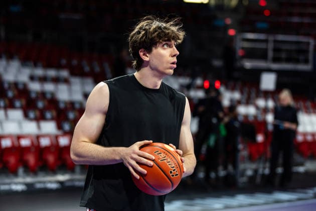 GER, easy Credit Basketball Bundesliga, FC Bayern München Basketball Niners Chemnitz 12 04 2026, BMW Park, Munich, GER, easy Credit Basketball Bundesliga, FC Bayern München Basketball Niners Chemnitz Justinian Jessup FC Bayern München Basketball 10 Foto Alexander Trienitz München BMW Park Bayern Deutschland