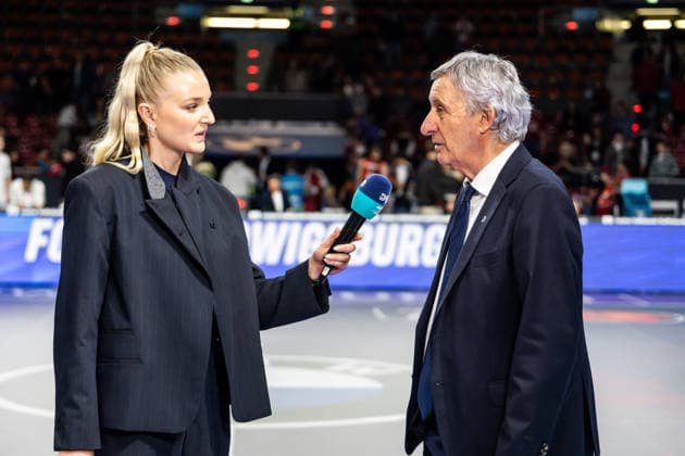 GER, easy Credit Basketball Bundesliga, FC Bayern München Basketball Niners Chemnitz 12 04 2026, BMW Park, Munich, GER, easy Credit Basketball Bundesliga, FC Bayern München Basketball Niners Chemnitz Svetislav Pesic Head Coach FC Bayern München Basketball in an interview with DYN Photo Alexander Trienitz Munich BMW Park Bayern Germany