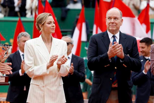 Rolex Monte-Carlo Masters PHOTOPQR NICE MATIN Dylan Meiffret ; Roquebrune Cap-Martin ; 12 04 2026 ; 119e edition du Rolex Monte-Carlo Masters de Tennis. Matchs du 8e jour. ICI : Finale du simple, Jannik Sinner remporte le trophe face a Carlos Alcaraz ICI : La princesse Charlene et le Prince Albert II de Monaco pendant la remise des trophees Roquebrune Cap-Martin France  Copyright: xPHOTOPQR NICExMATIN MAXPPPxDylanxMeiffretx 20260412NIM0855 20260412NIM0855
