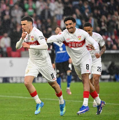 TOR zum 4:0 Bilal El Khannouss VfB Stuttgart (11) Torjubel Tiago Tomas VfB Stuttgart (08) VfB Stuttgart vs Hamburger SV HSV 12.04.2026 DFL REGULATIONS PROHIBIT ANY USE OF PHOTOGRAPHS AS IMAGE SEQUENCES AND OR QUASI-VIDEO VfB Stuttgart vs Hamburger SV HSV *** GOAL to 4 0 Bilal El Khannouss VfB Stuttgart 11 Goal celebration Tiago Tomas VfB Stuttgart 08 VfB Stuttgart vs Hamburger SV HSV 12 04 2026 DFL REGULATIONS PROHIBIT ANY USE OF PHOTOGRAPHS AS IMAGE SEQUENCES AND OR QUASI VIDEO VfB Stuttgart vs Hamburger SV HSV