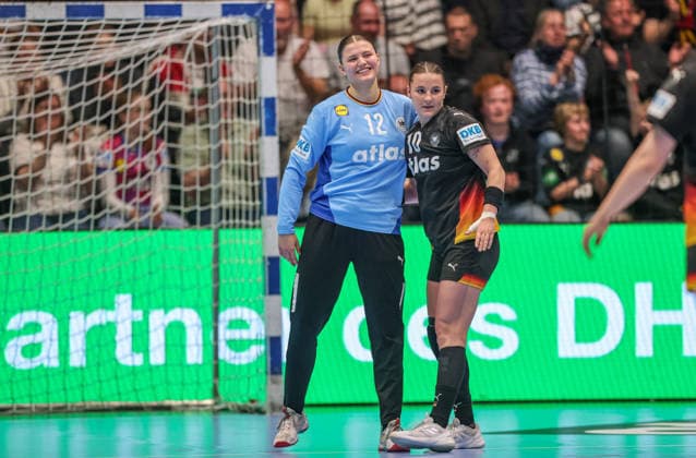GER, Hamm, Germany vs. Belgium, EHF EURO Qualifiers, Handball, EHF, Season 2025 2026, WESTPRESS arena, 6 Matchday in picture f l Marie Weiss Germany Handball Women 12 , Mareike Thomaier Germany Handball Women 15 , Goal, Cheering and Joy, Emotions, Victory DFB DFL REGULATIONS PROHIBIT ANY USE OF PHOTOGRAPHS AS IMAGE SEQUENCES AND OR QUASI VIDEO, 12 04 2026 Copyright: HMBxMedia HendrikxHamelau