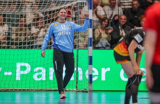 GER, Hamm, Germany vs Belgium, EHF EURO Qualifiers, Handball, EHF, Season 2025 2026, WESTPRESS arena, 6 Matchday in picture f l Marie Weiss Germany Handball Women 12 , Joy and emotions after the victory DFB DFL REGULATIONS PROHIBIT ANY USE OF PHOTOGRAPHS AS IMAGE SEQUENCES AND OR QUASI VIDEO, 12 04 2026 Copyright: HMBxMedia HendrikxHamelau